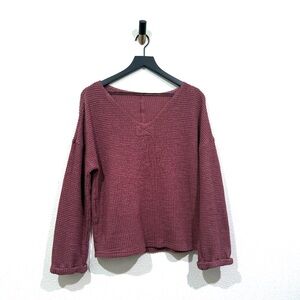Berry Pink V-Neck Knit Boxy Sweater Relaxed Fit